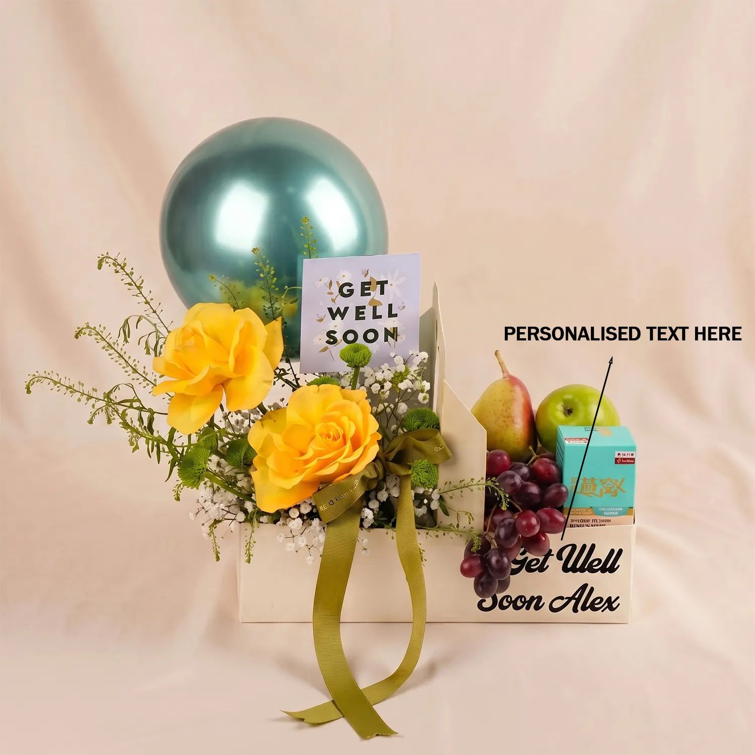 Personalised Get Well Soon Flowers & Fruits Gift Box