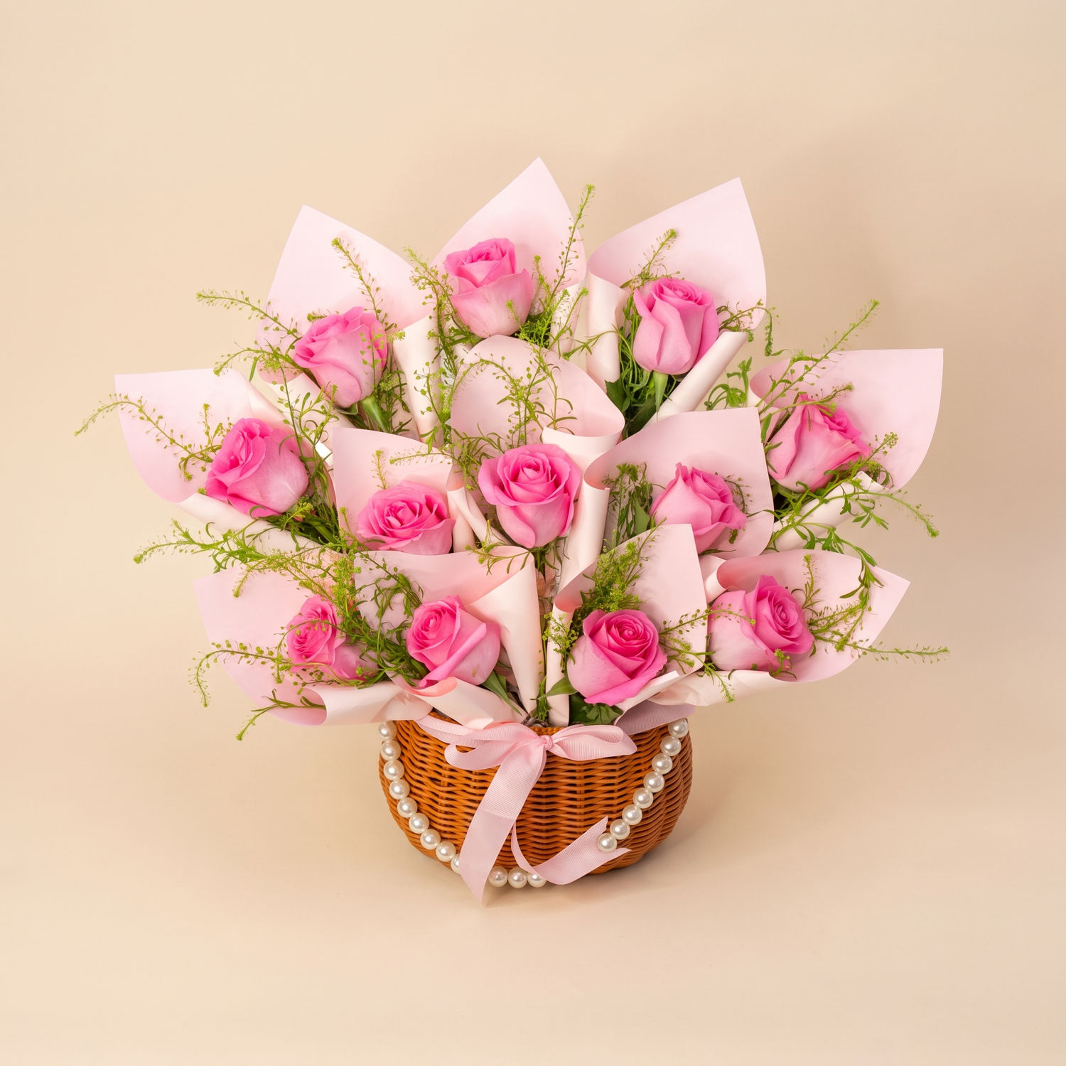 The Pink Empress Basket - 12 Pink Roses