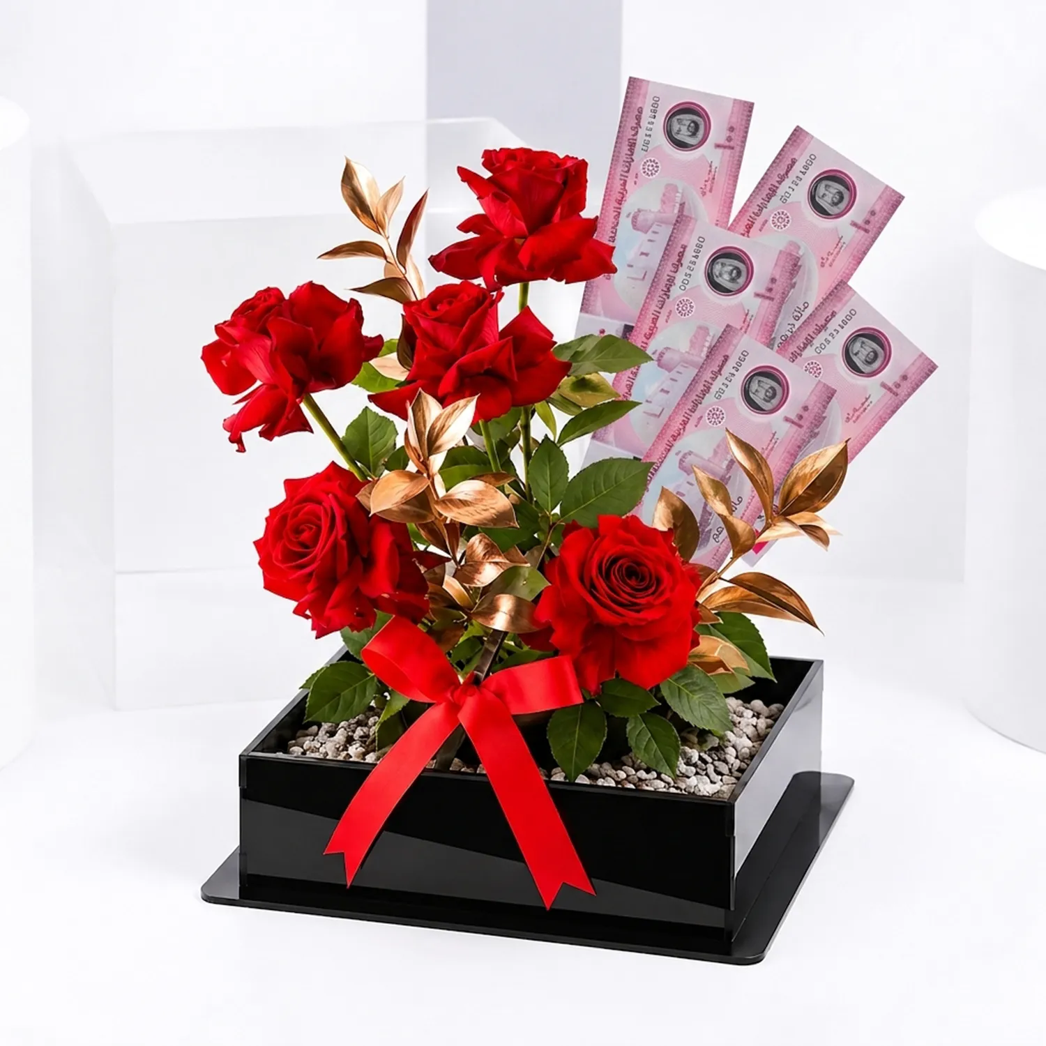 500 AED Money Gift And Luxury Red Roses