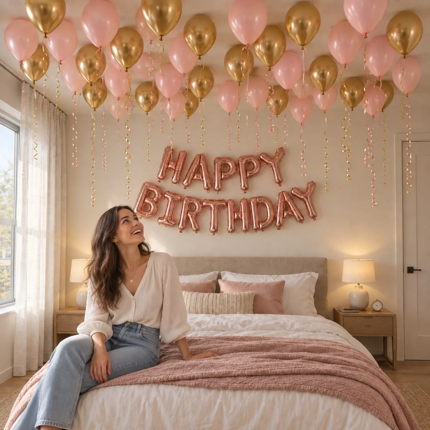 Birthday Decoration Pink and Gold Balloons