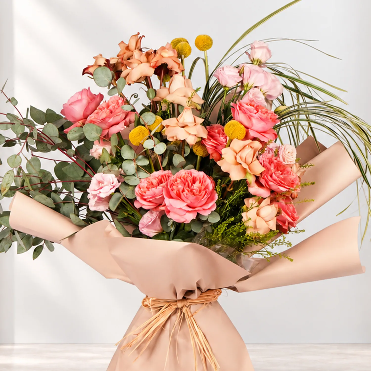 Soft Peach And Rosy Charm Bouquet