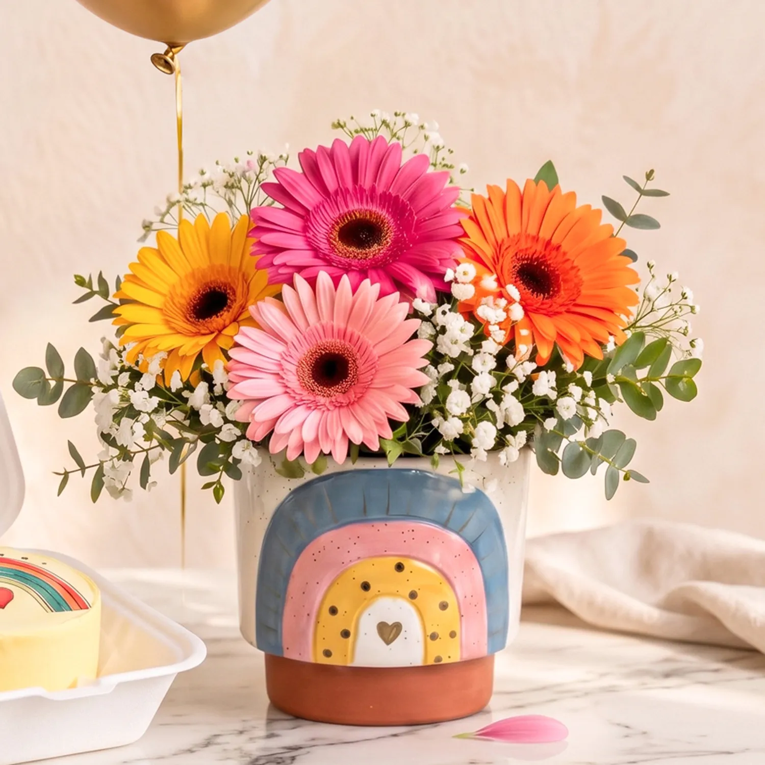 Joy in Blooms Rainbow Sunshine Flower & Cake Set