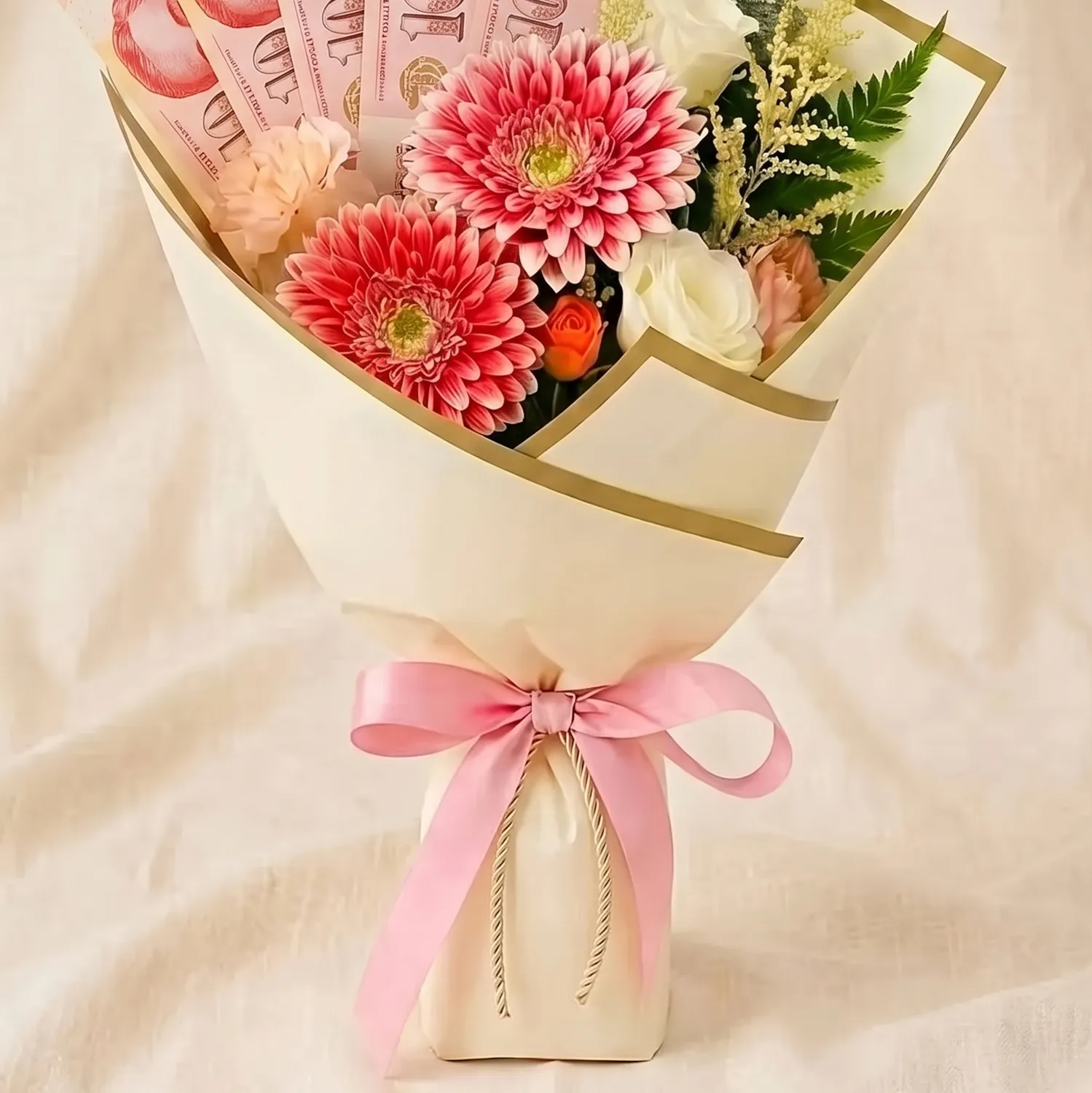 50 SGD Cash and Flowers Bouquet