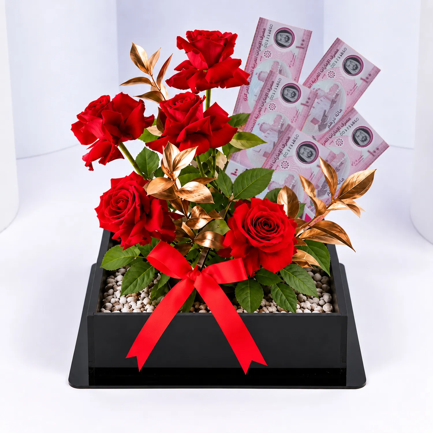 500 AED Money Gift And Luxury Red Roses