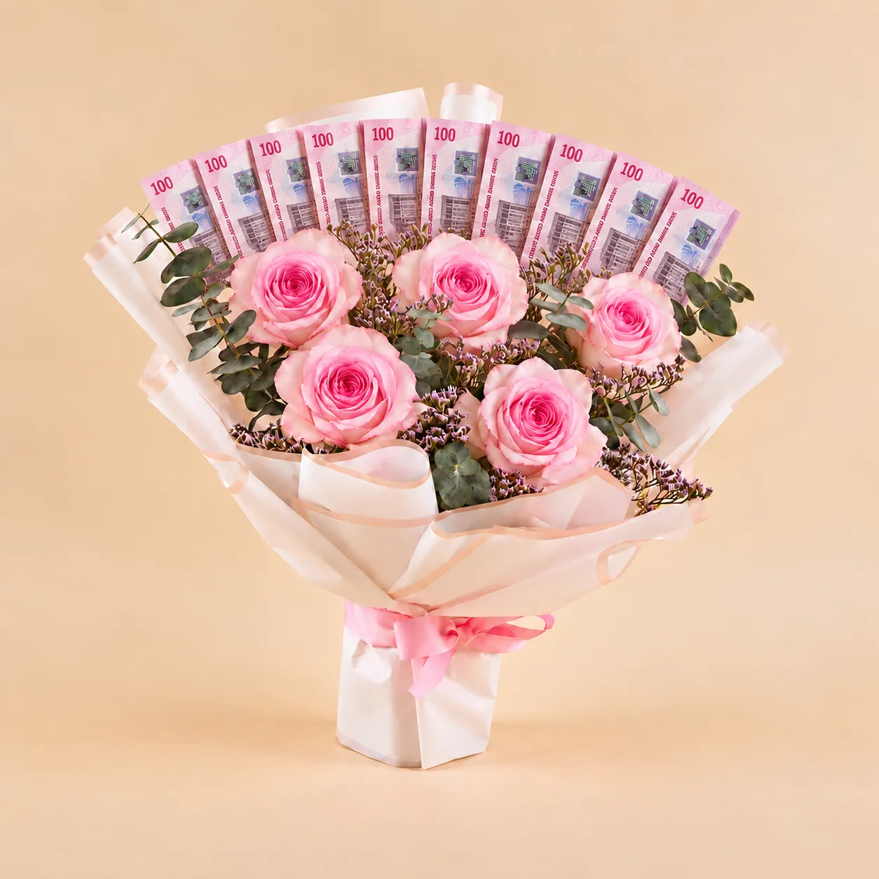 1000 AED Money Surprise And Pink Roses