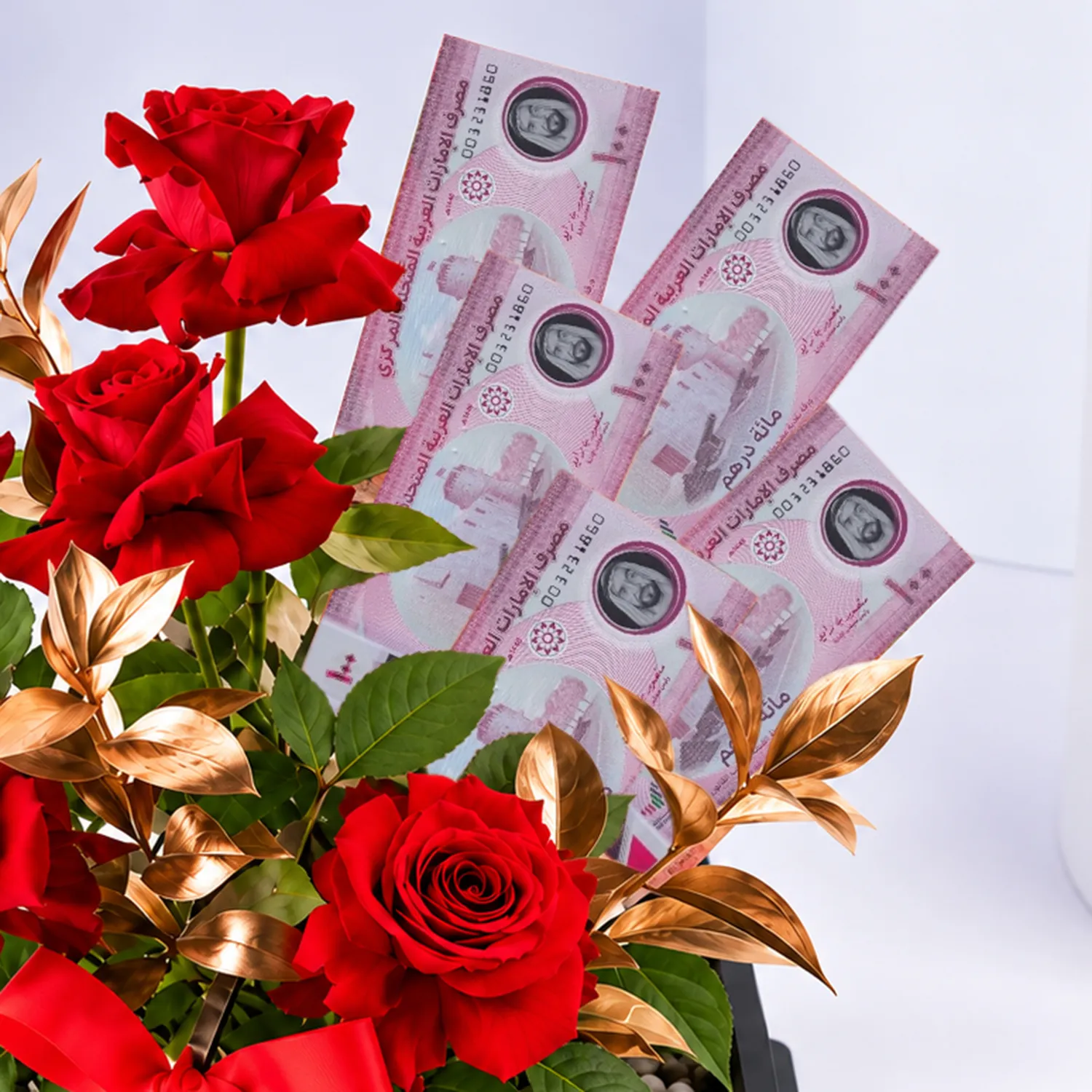 500 AED Money Gift And Luxury Red Roses