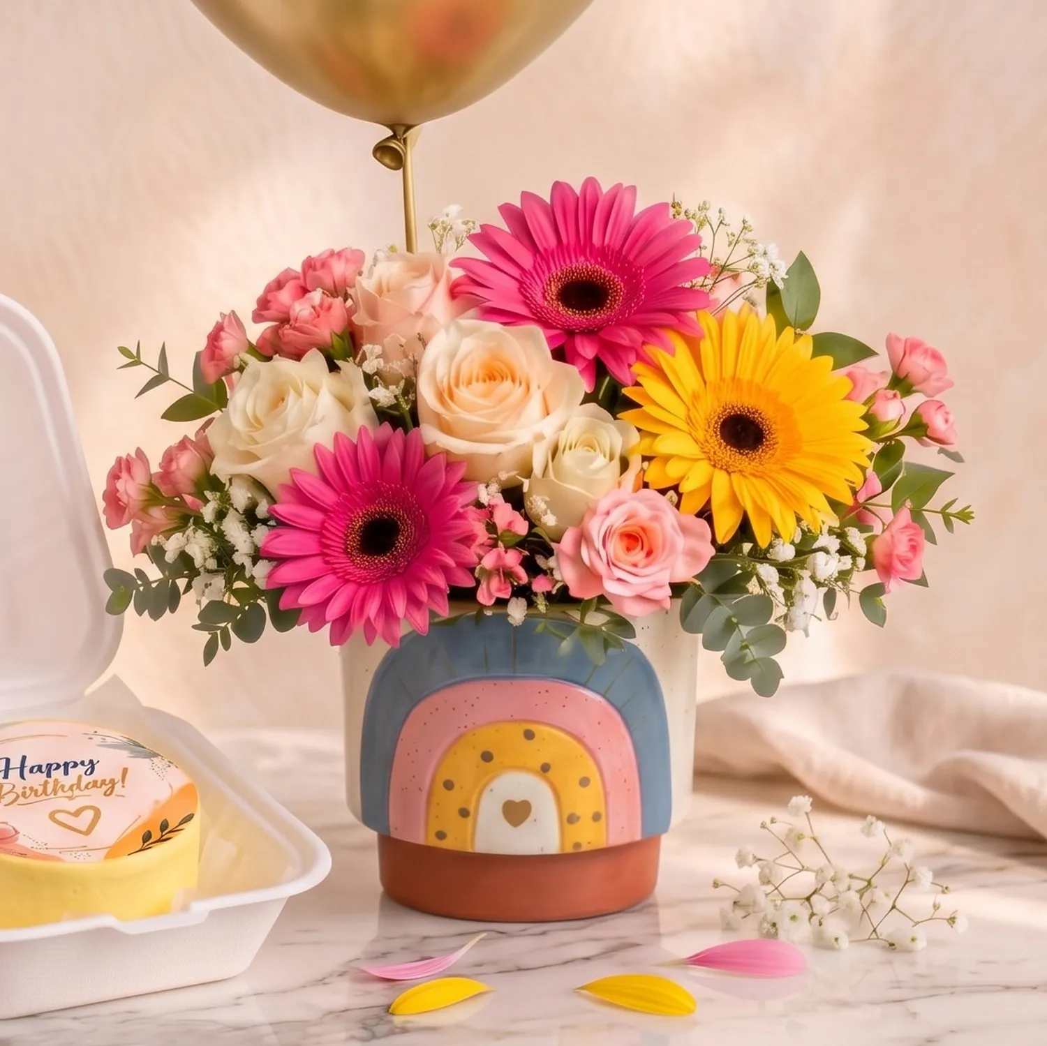 Joy in Blooms Birthday Cheer Flower & Cake Set