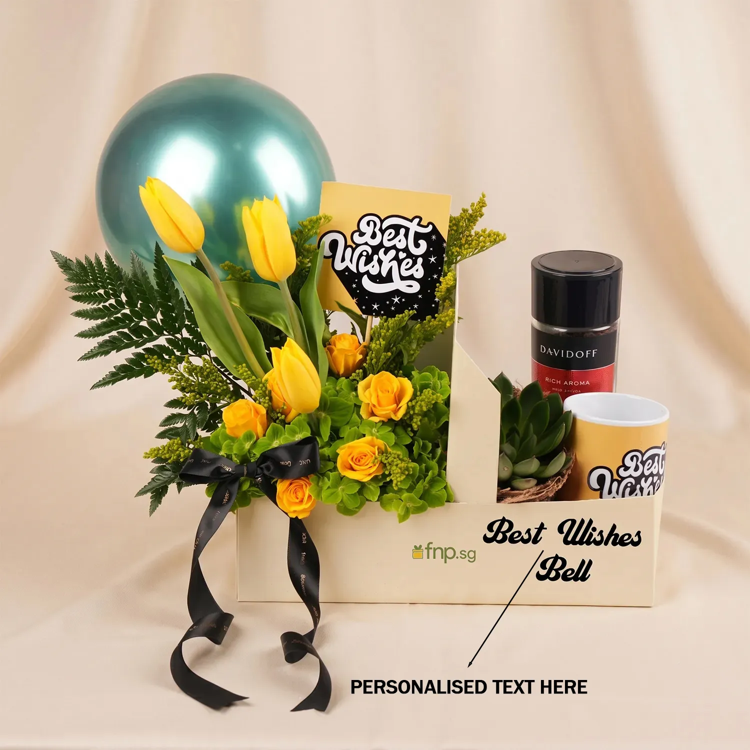 Personalised Best Wishes Flowers & Coffee Gift Box