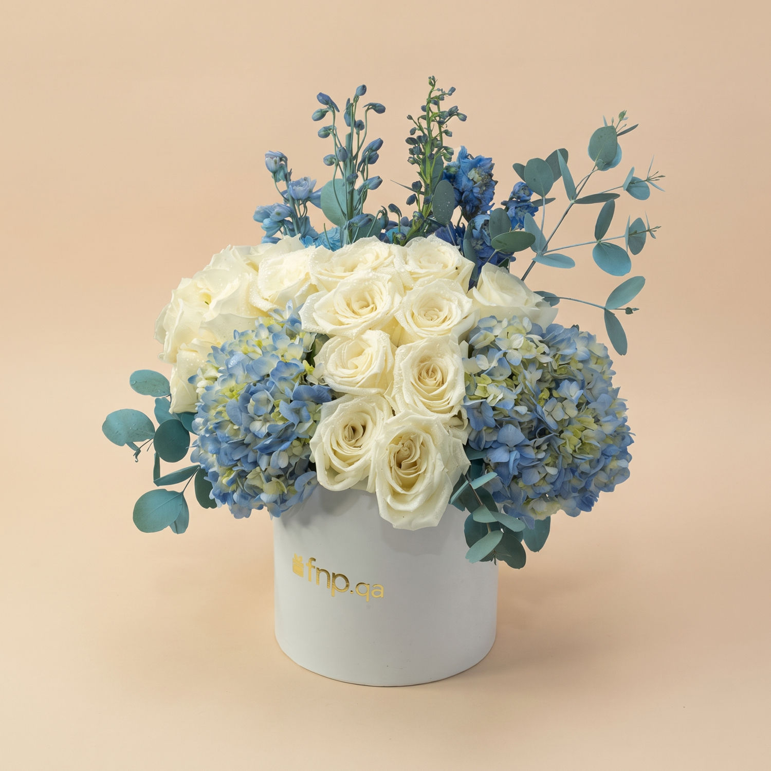 Frosted Garden Dreams - White Roses & Blue Hydrangeas