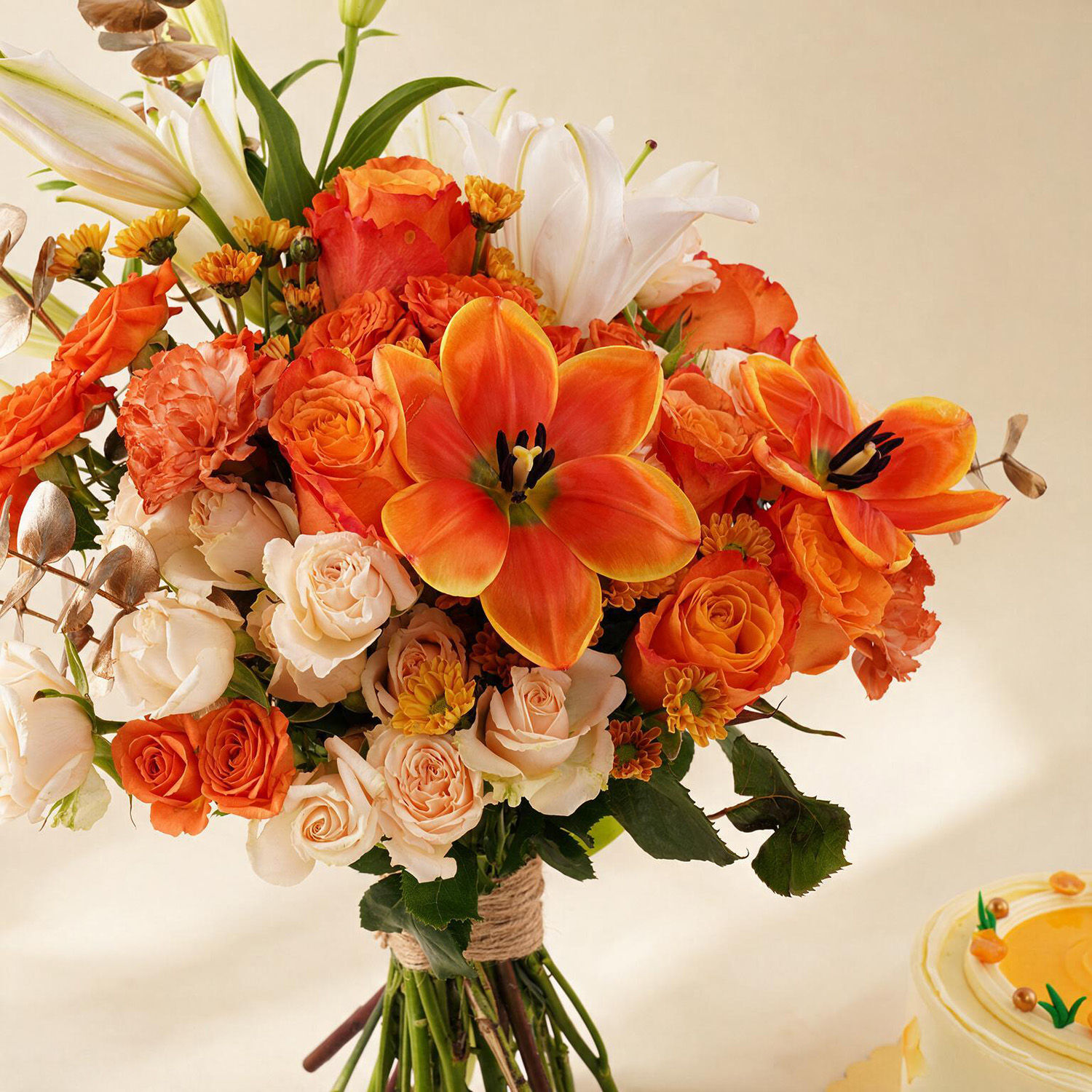 Orange Bouquet with Cake & Balloons