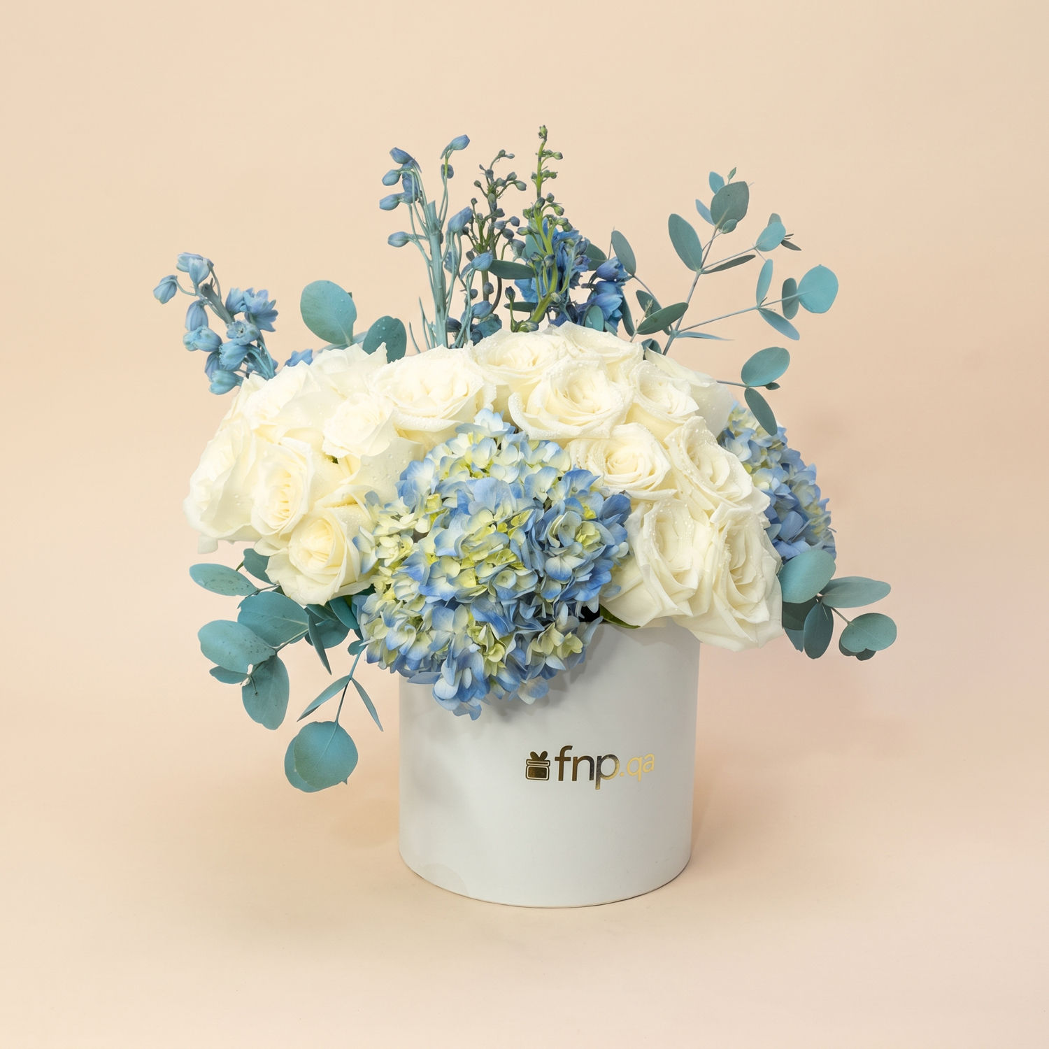 Frosted Garden Dreams - White Roses & Blue Hydrangeas