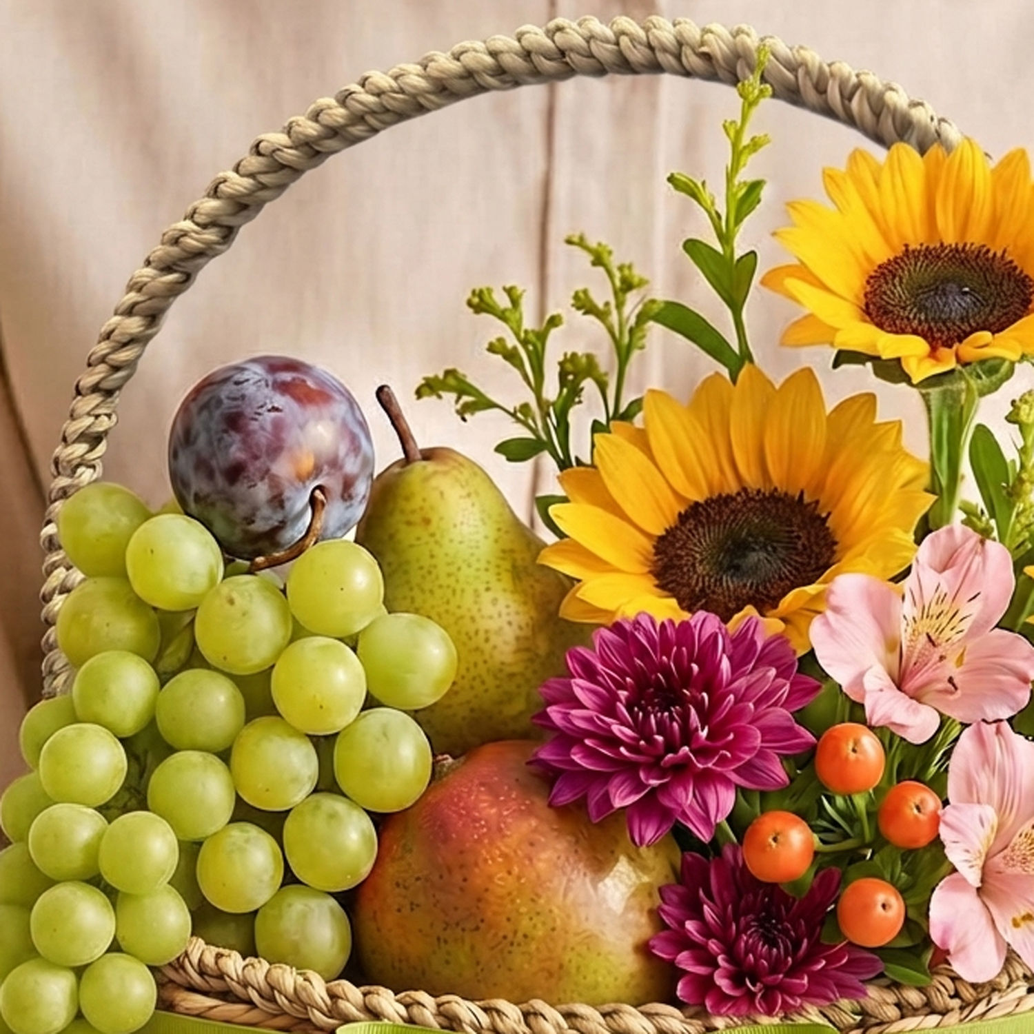 Mixed Flowers and Fruits Basket