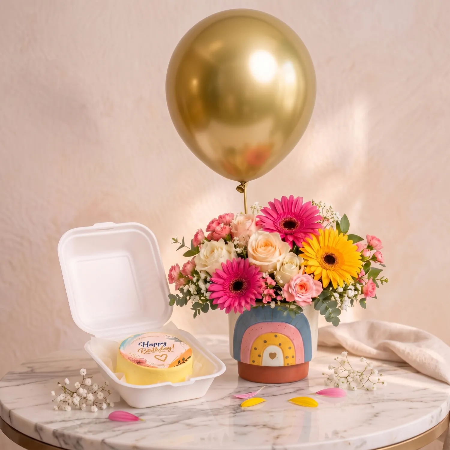 Joy in Blooms Birthday Cheer Flower & Cake Set