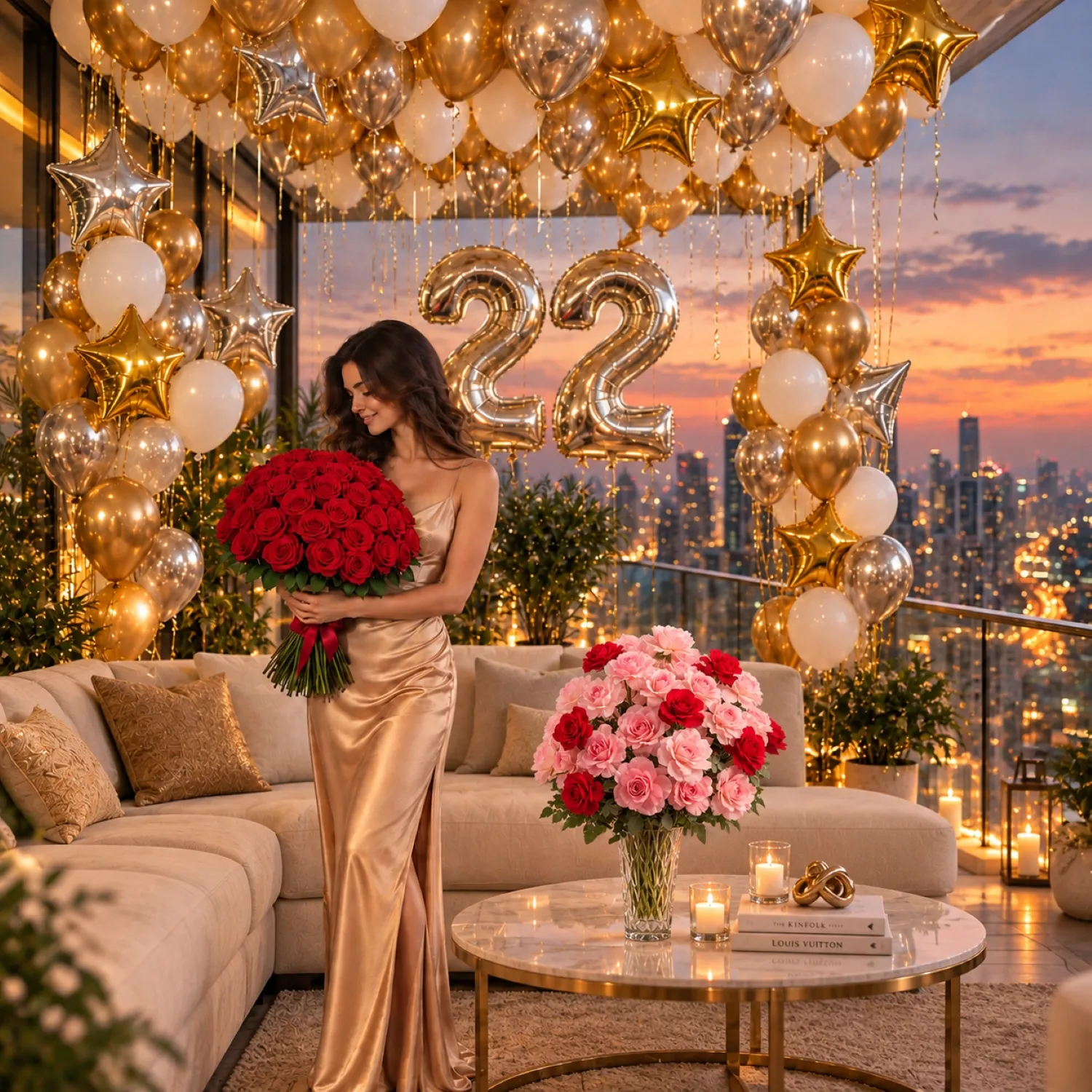 Flowers and Balloon Grand Wishes Room Decoration