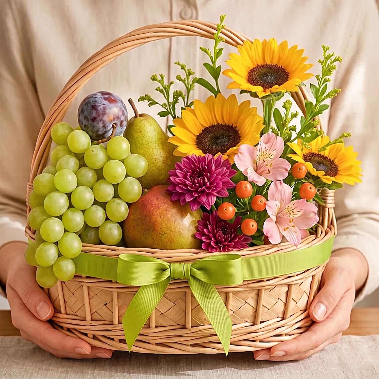 Mixed Flowers and Fruits Basket