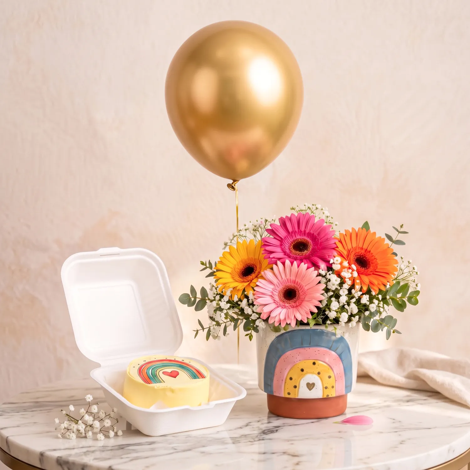 Joy in Blooms Rainbow Sunshine Flower & Cake Set
