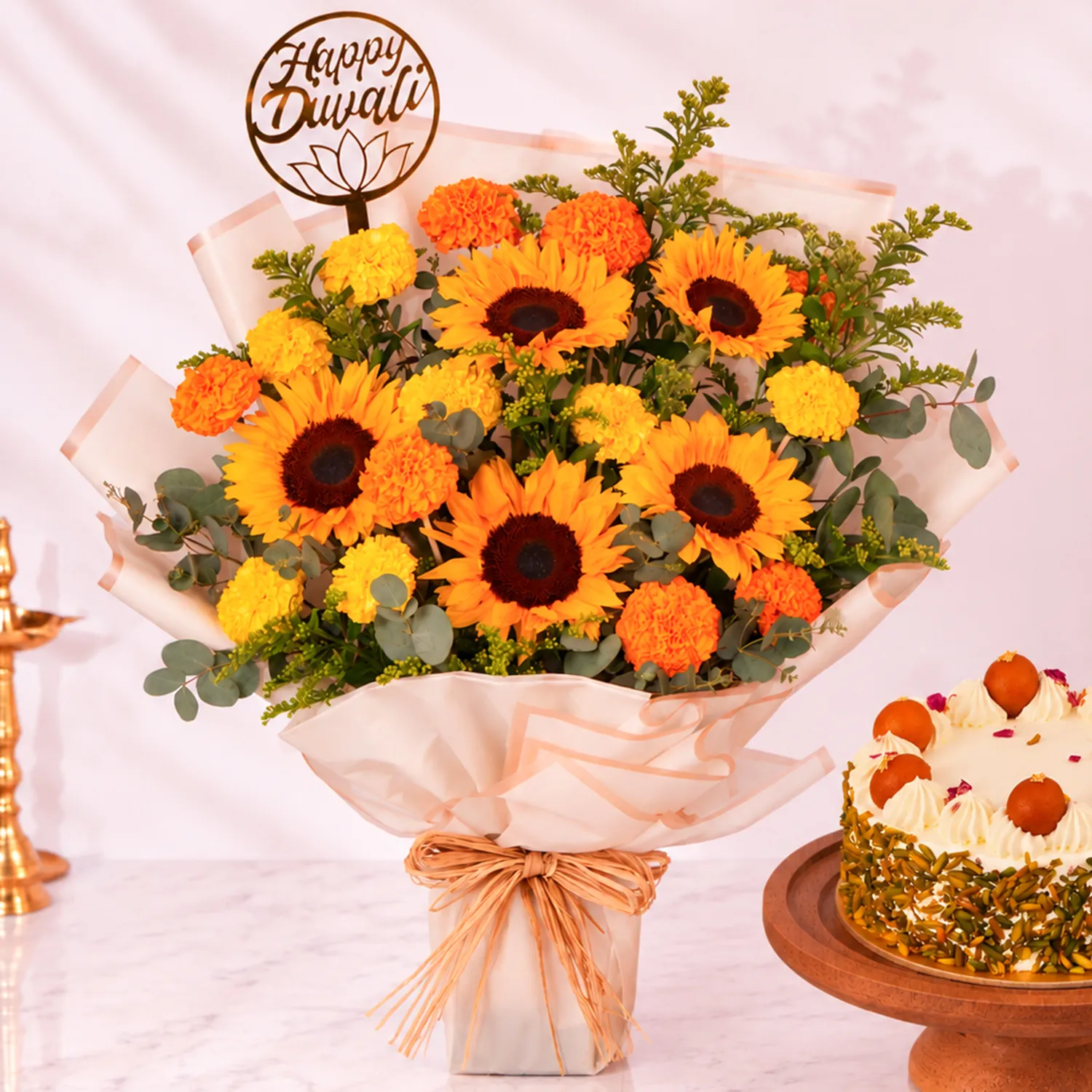 Diwali Sunflowers & Rasmalai Cake 500g