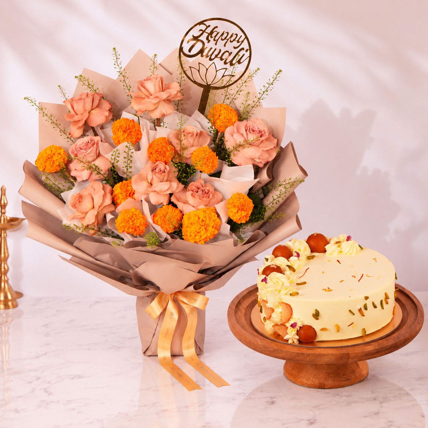 Peach Blooms & Gulab Jamun Cake 500g