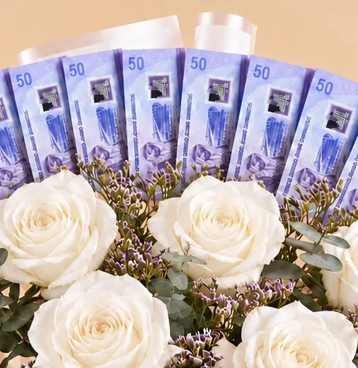 500 AED Money Surprise And White Roses