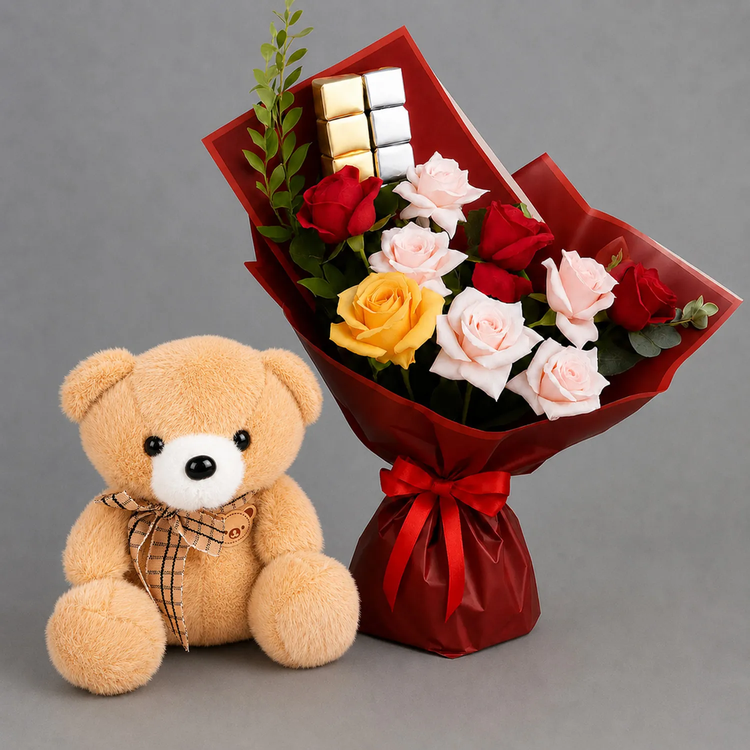 Classic Blooms and Chocolates with Teddy bear