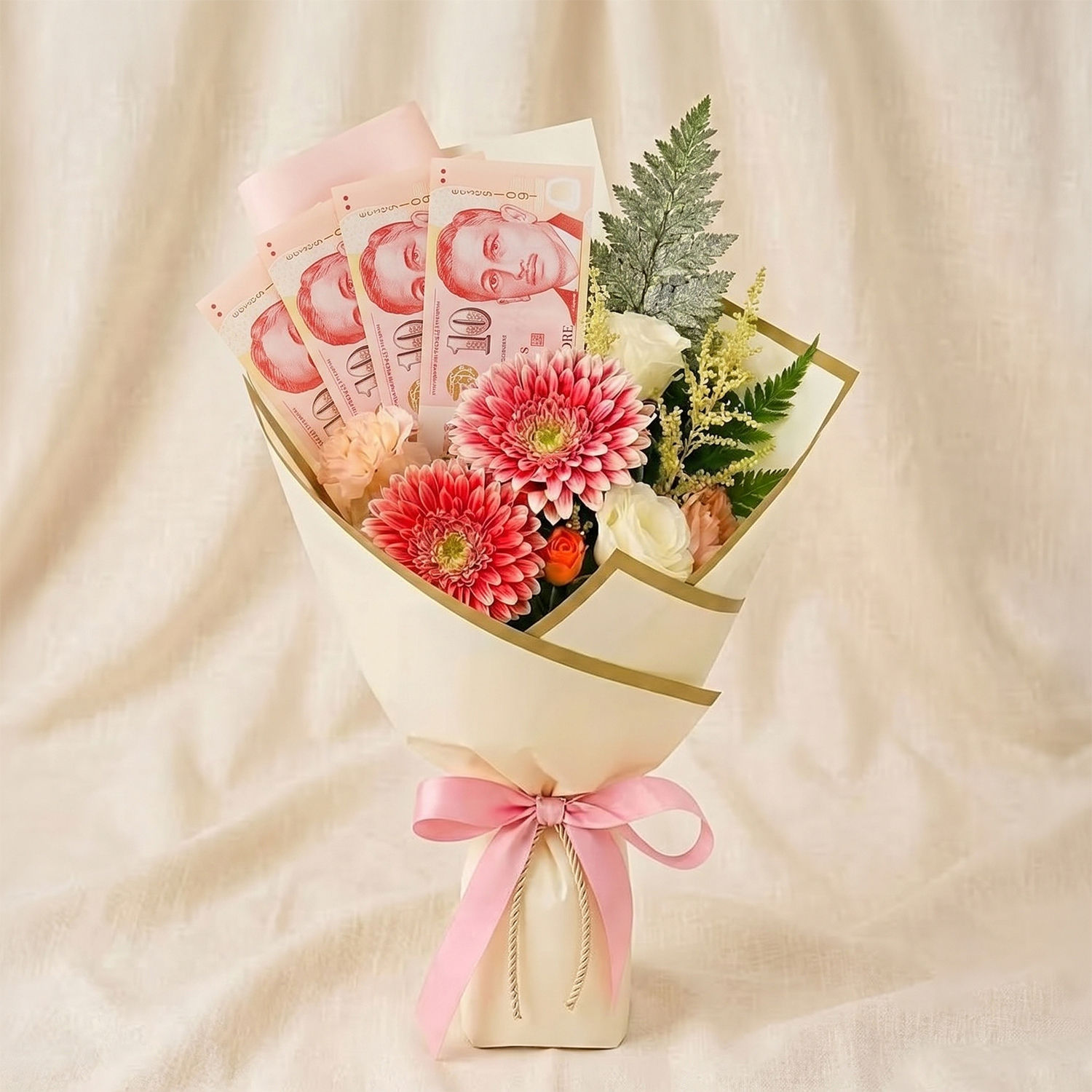 40SGD Cash and Flowers Bouquet