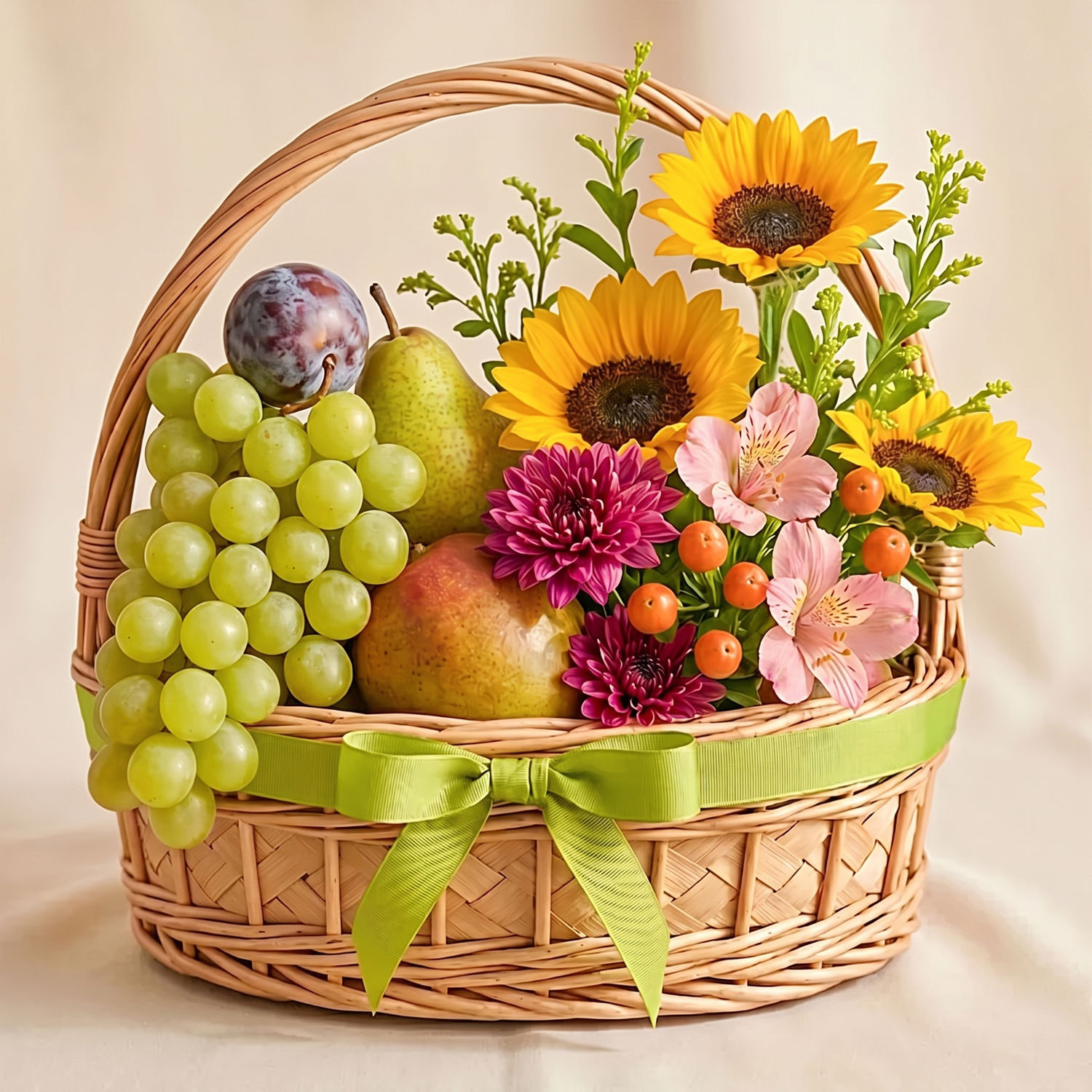 Mixed Flowers and Fruits Basket