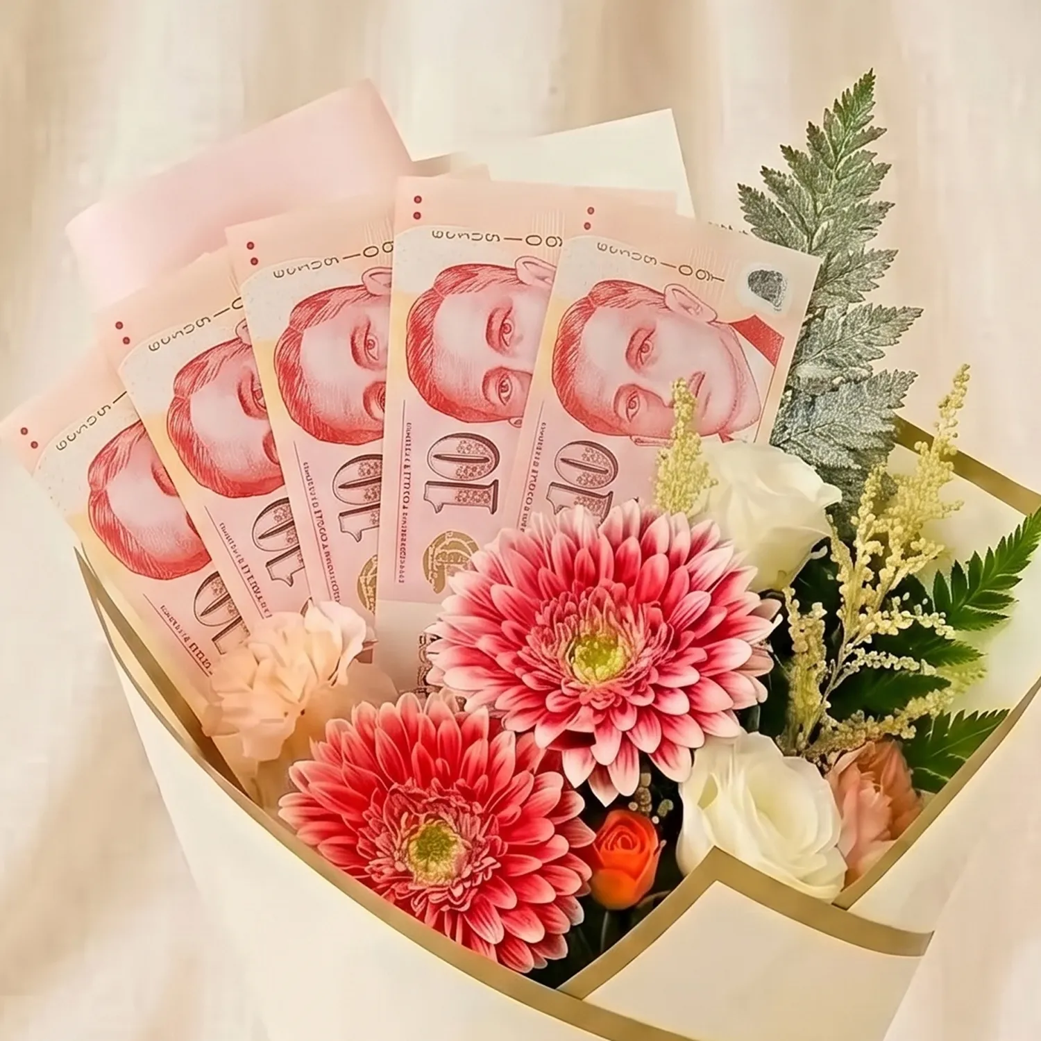 50 SGD Cash and Flowers Bouquet
