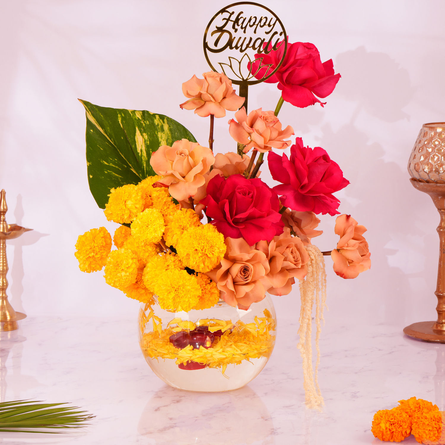 Diwali Radiant Wishes Flower Arrangement