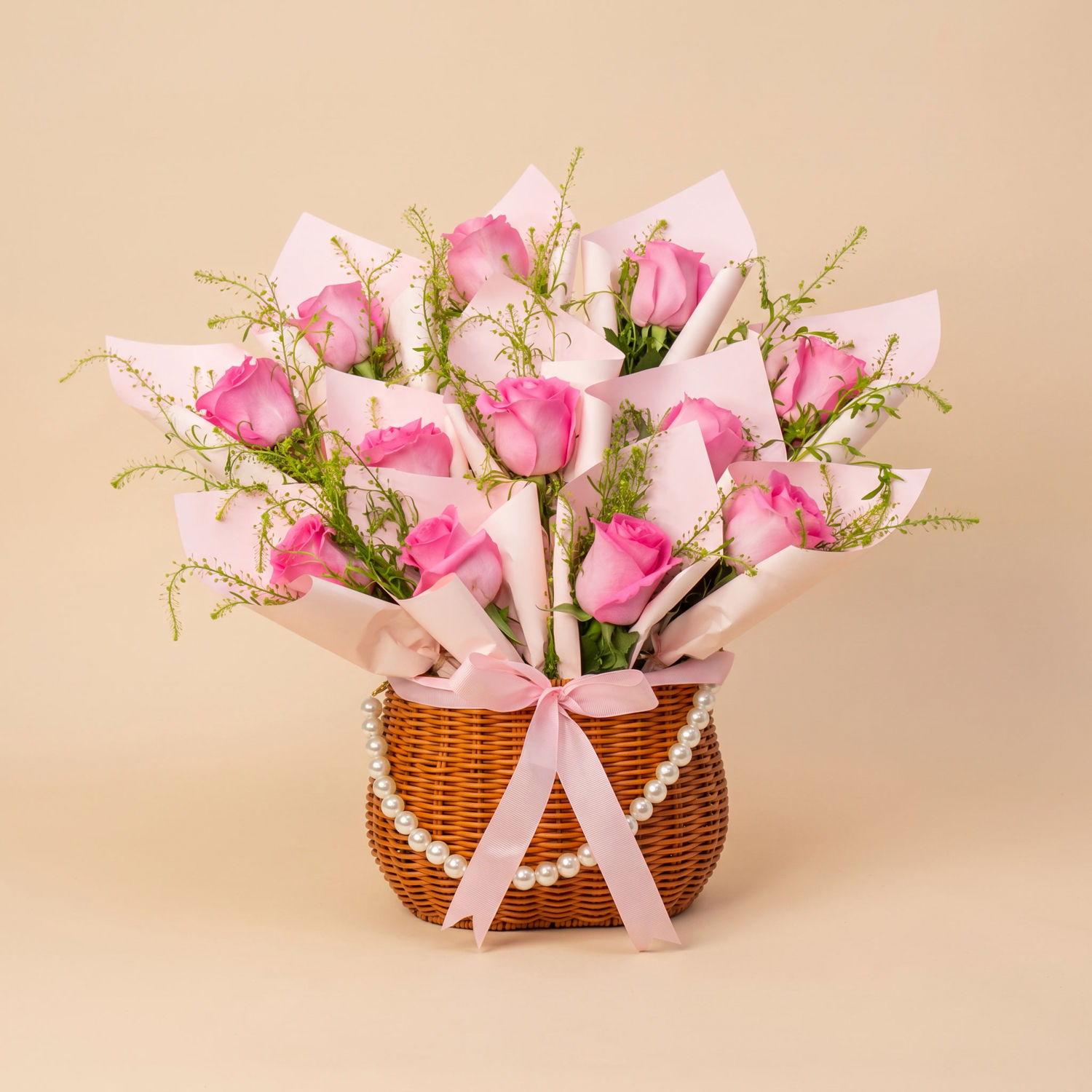 The Pink Empress Basket - 12 Pink Roses
