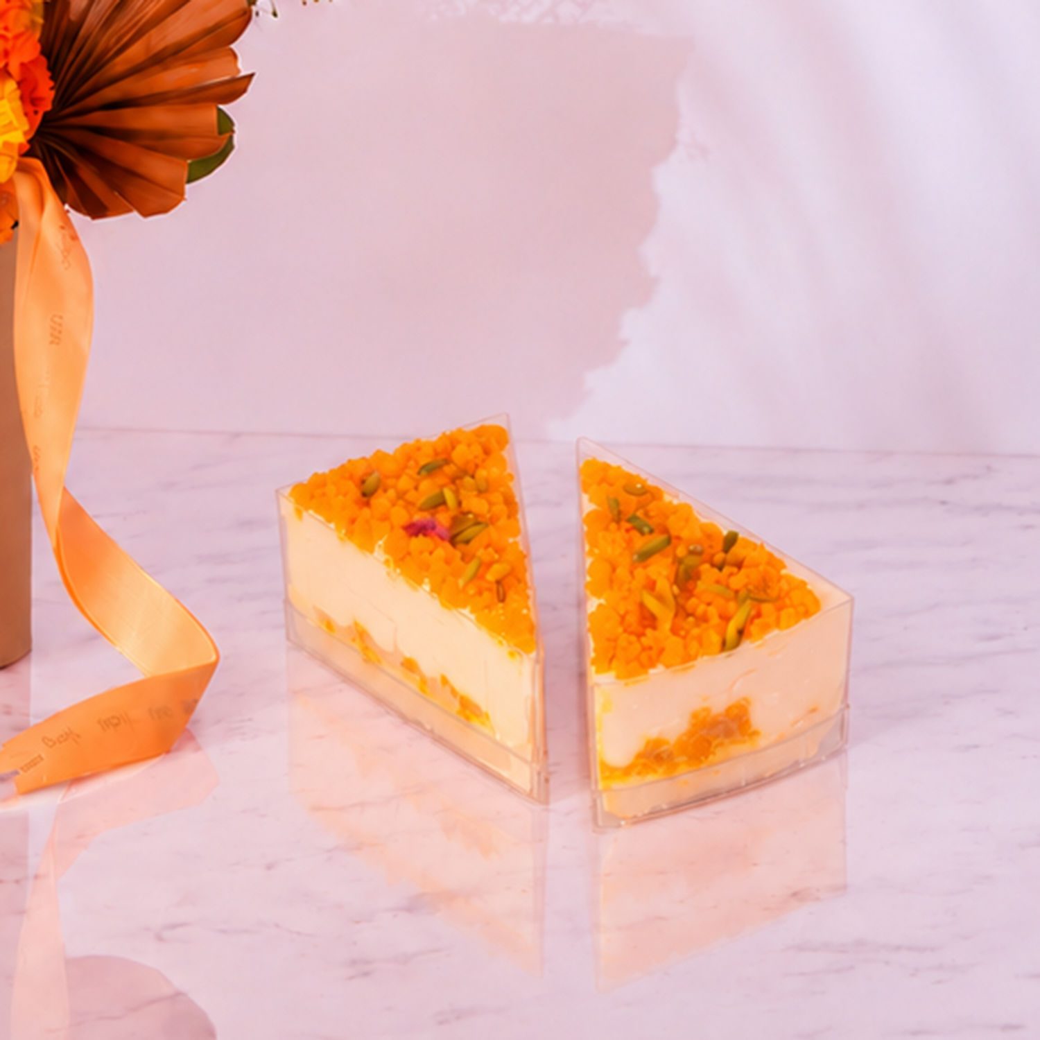 Golden Festive Blooms And Dessert Duo