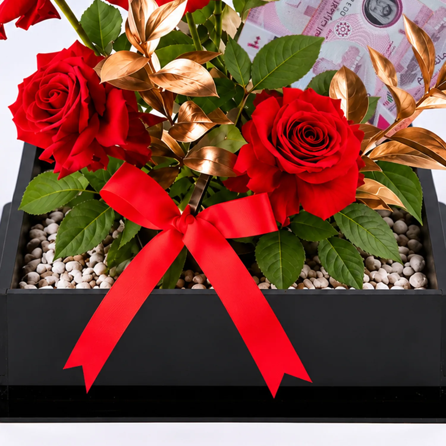 500 AED Money Gift And Luxury Red Roses