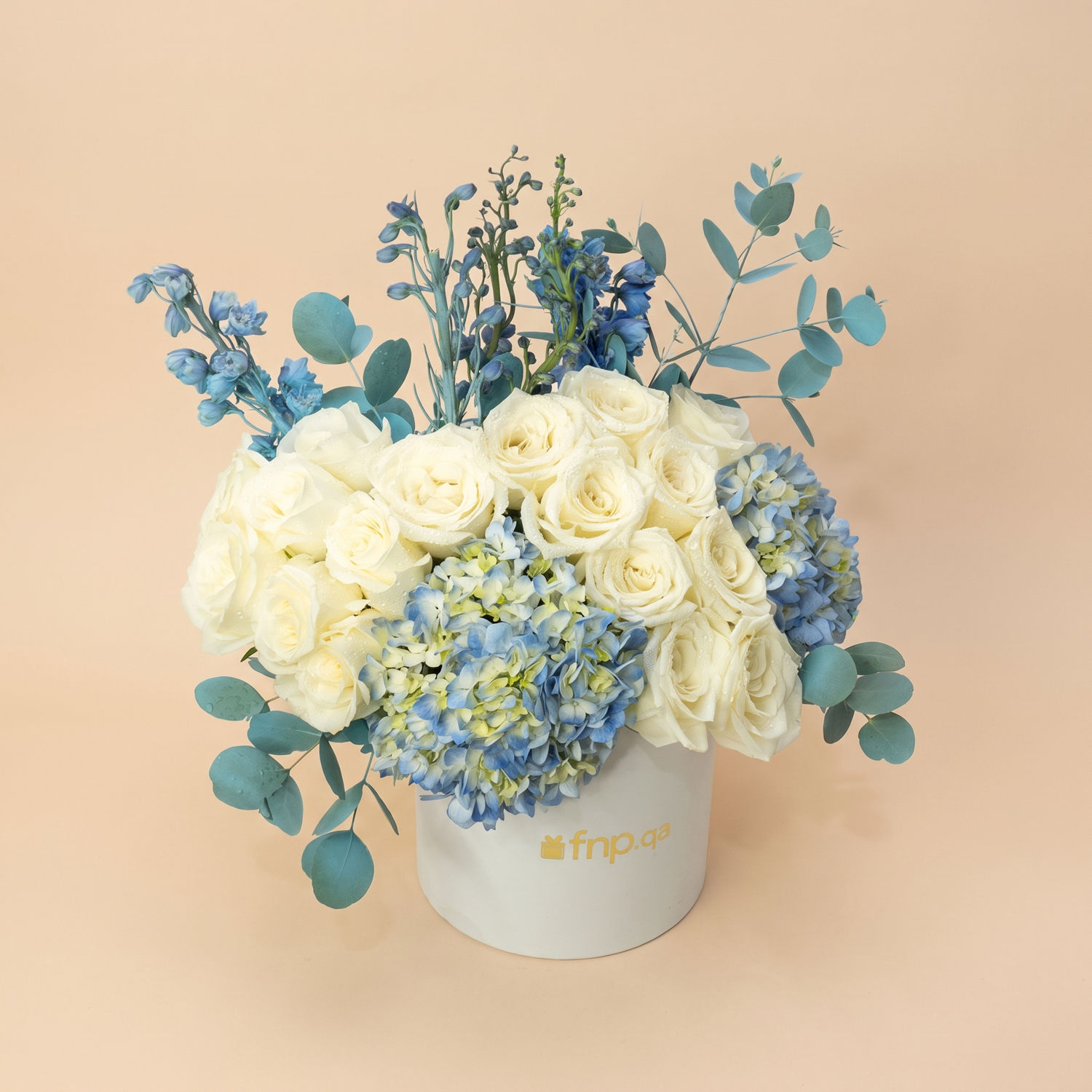 Frosted Garden Dreams - White Roses & Blue Hydrangeas
