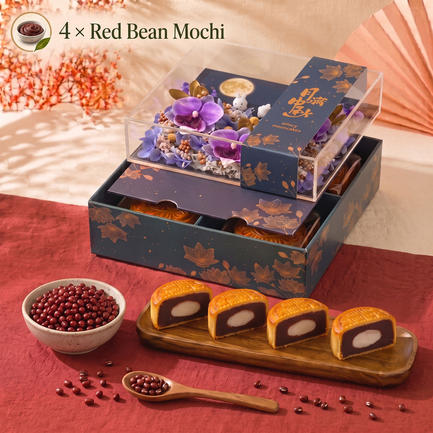 Lunar Blooms and Red Bean with Mochi Mooncakes