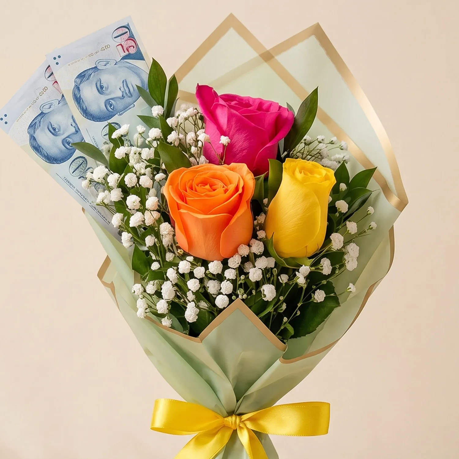 100 SGD Money and Roses Bouquet