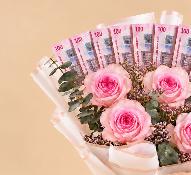1000 AED Money Surprise And Pink Roses