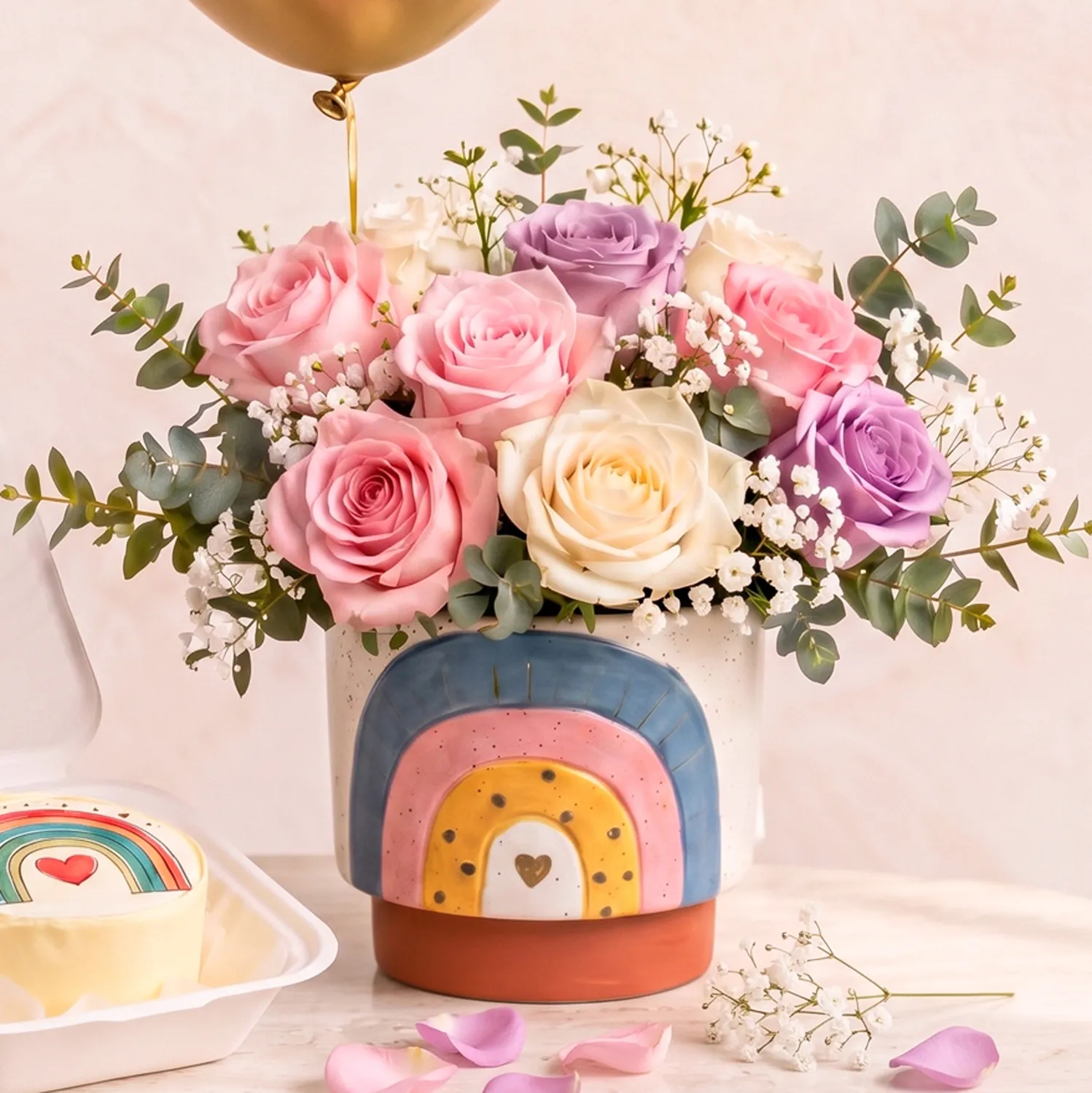 Joy in Blooms Pastel Wishes Rose & Cake Set