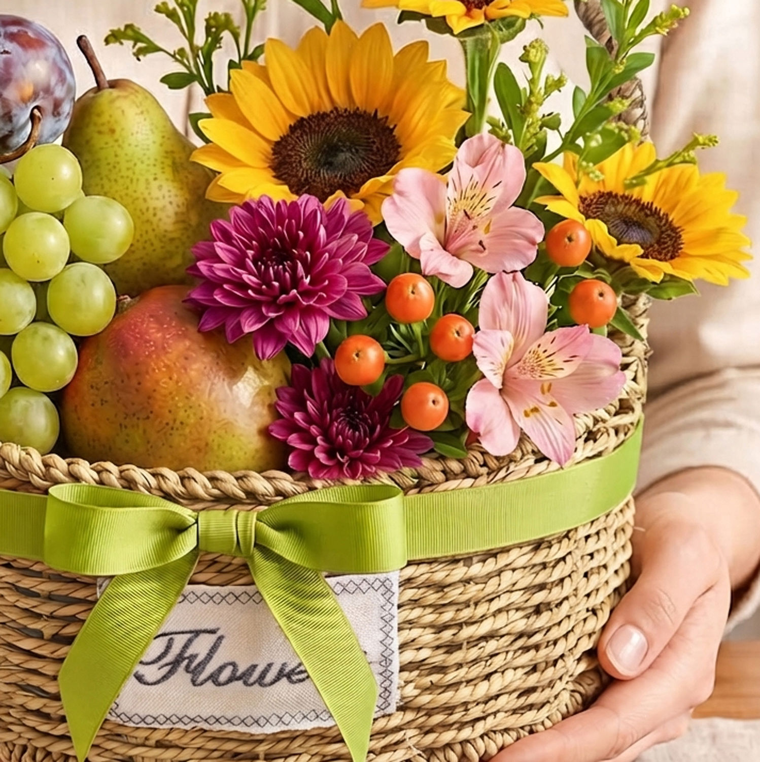 Mixed Flowers and Fruits Basket