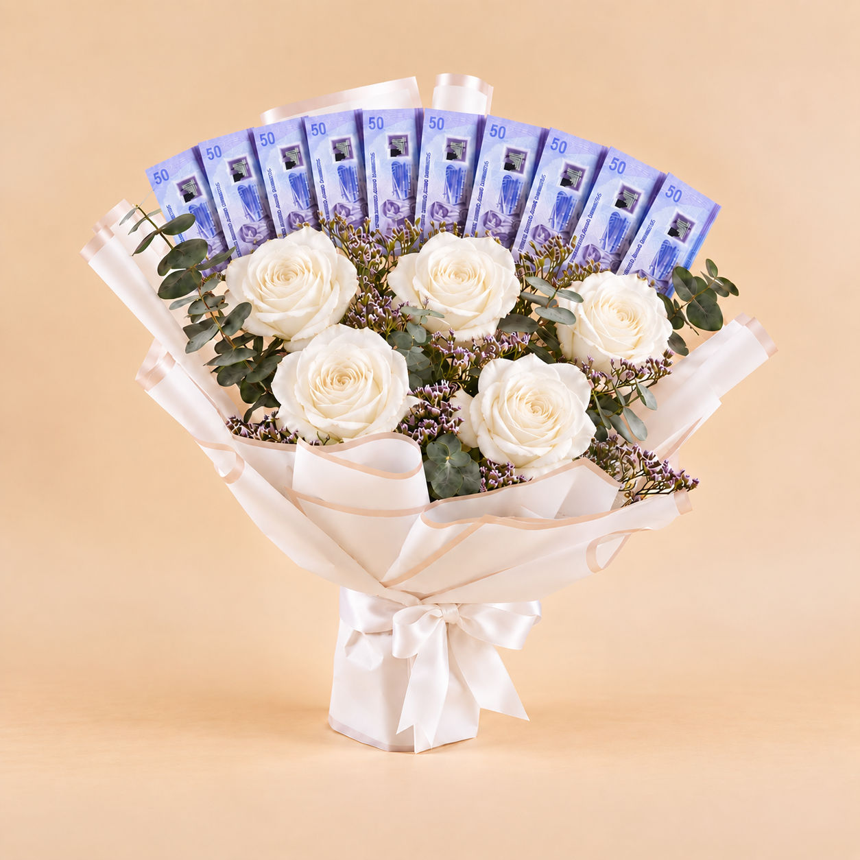 500 AED Money Surprise And White Roses