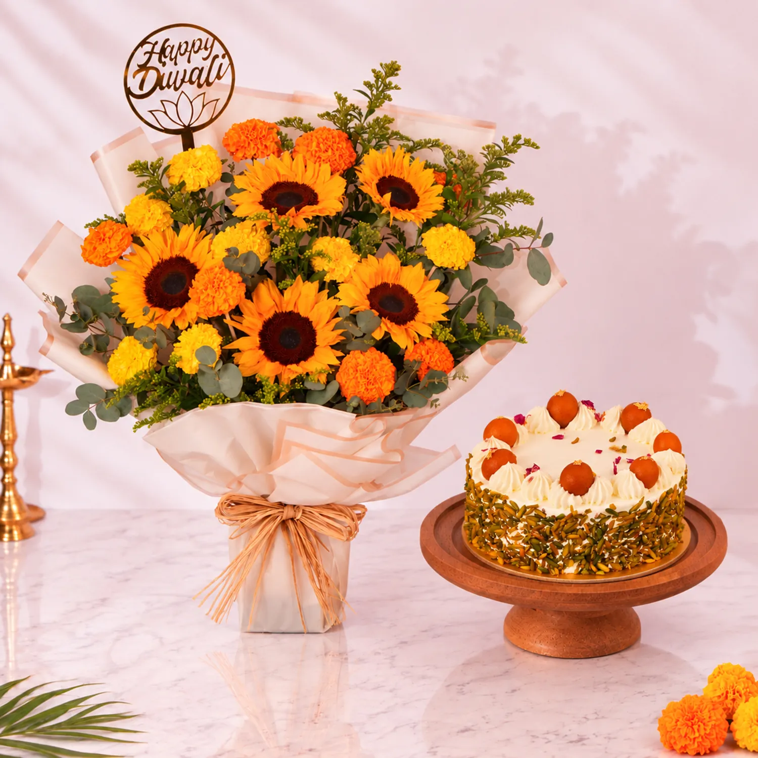 Diwali Sunflowers & Rasmalai Cake 500g