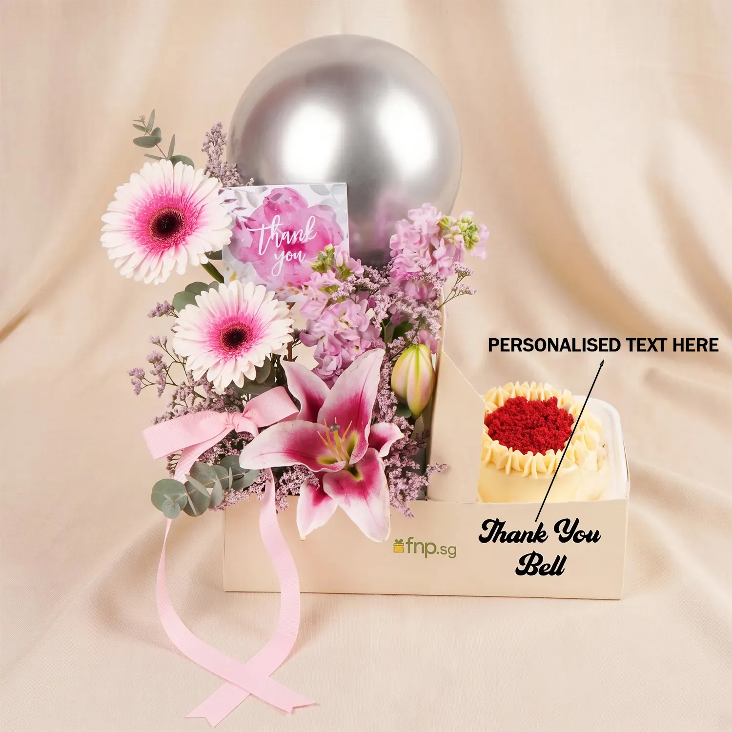 Personalised Thank You Gift Box with Flowers & Cake