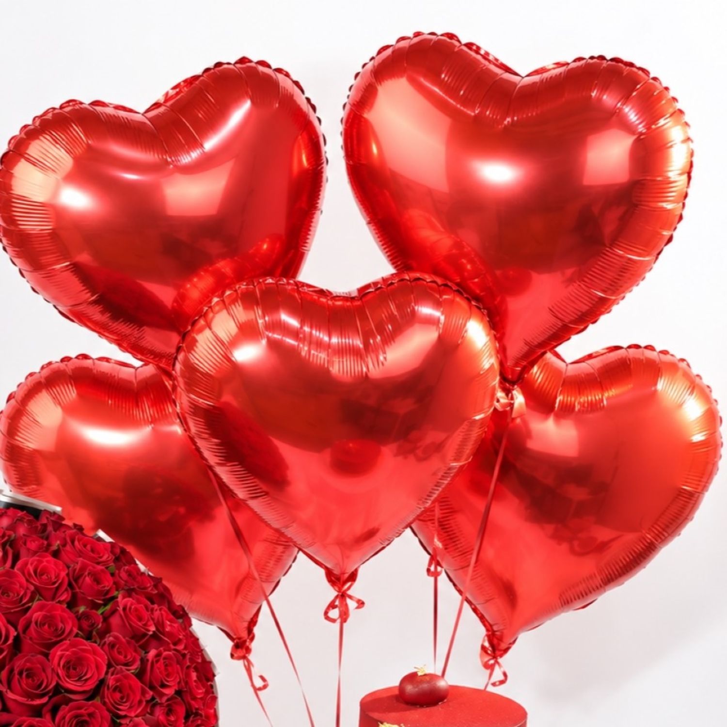 35 Red Roses With Balloon And Cake