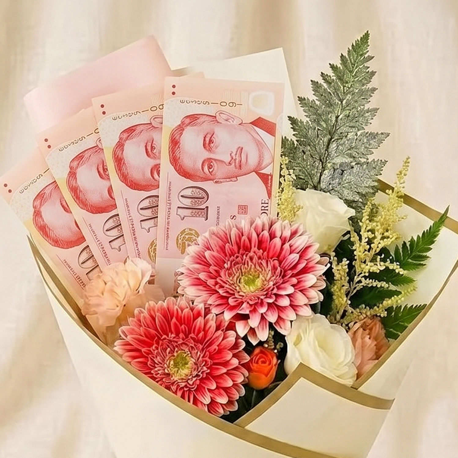 40SGD Cash and Flowers Bouquet