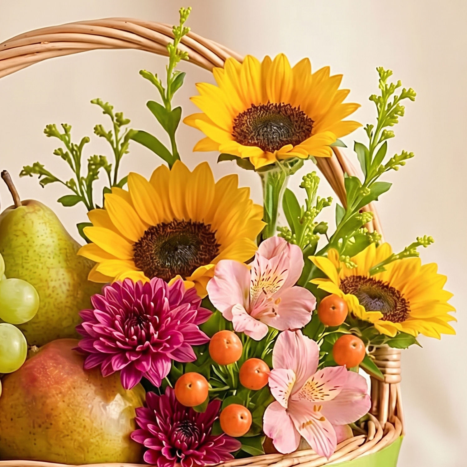 Mixed Flowers and Fruits Basket