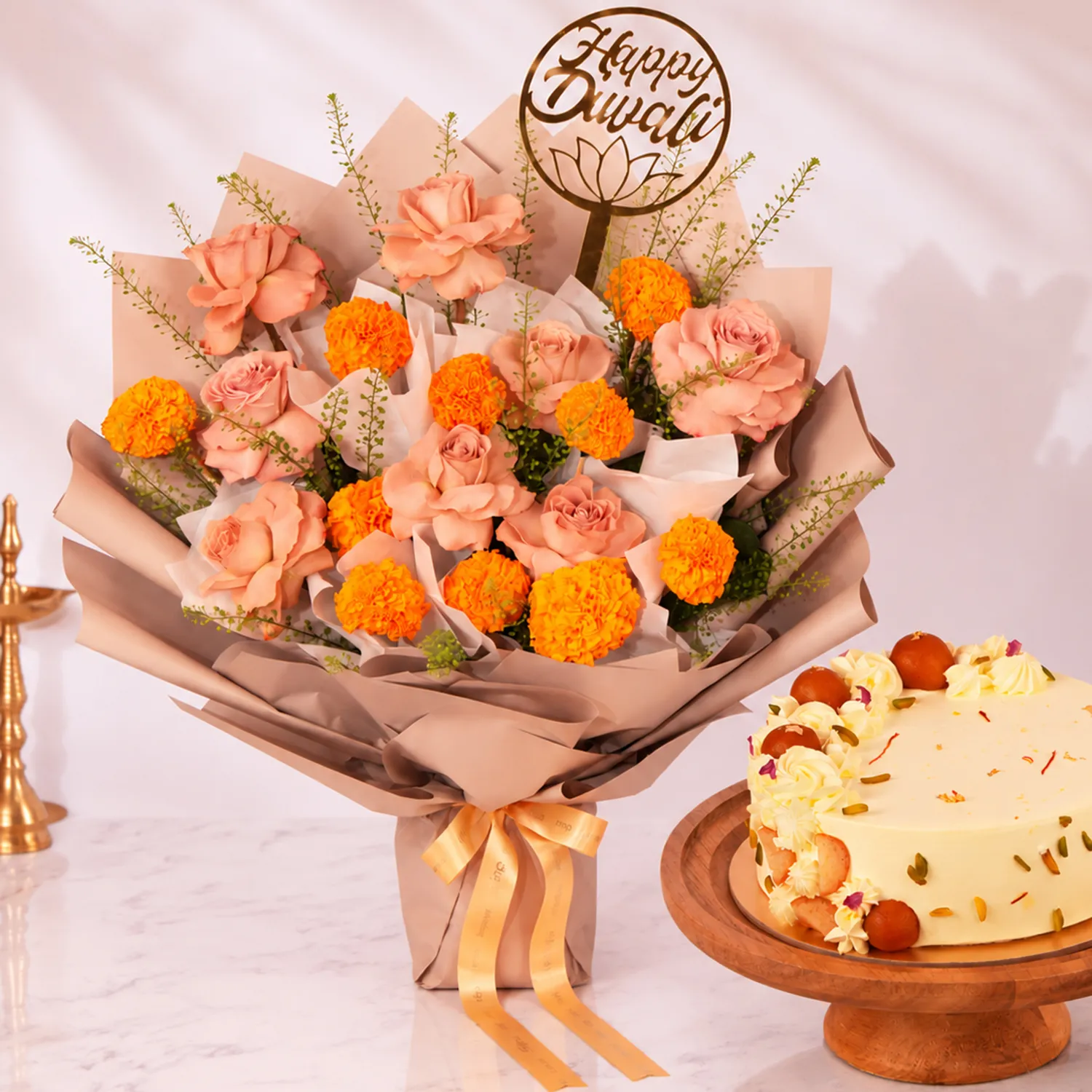 Peach Blooms & Gulab Jamun Cake 500g