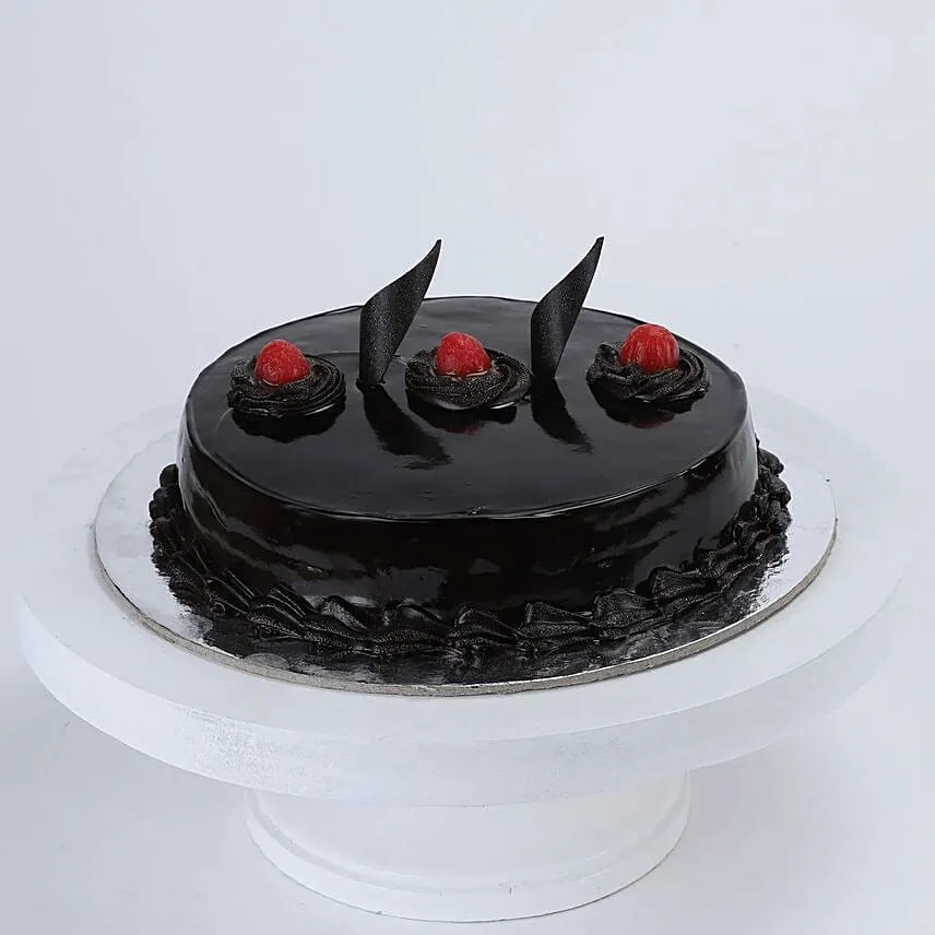 Eggless Chocolate Truffle Cake and Red Roses Bouquet