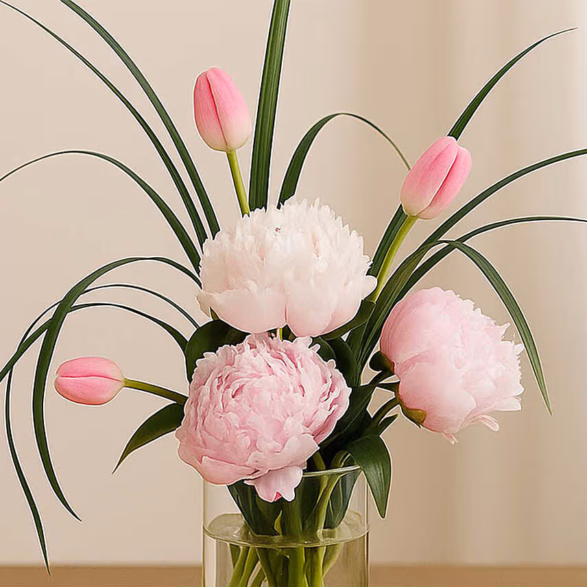 Peony & Tulip Cylindrical Vase