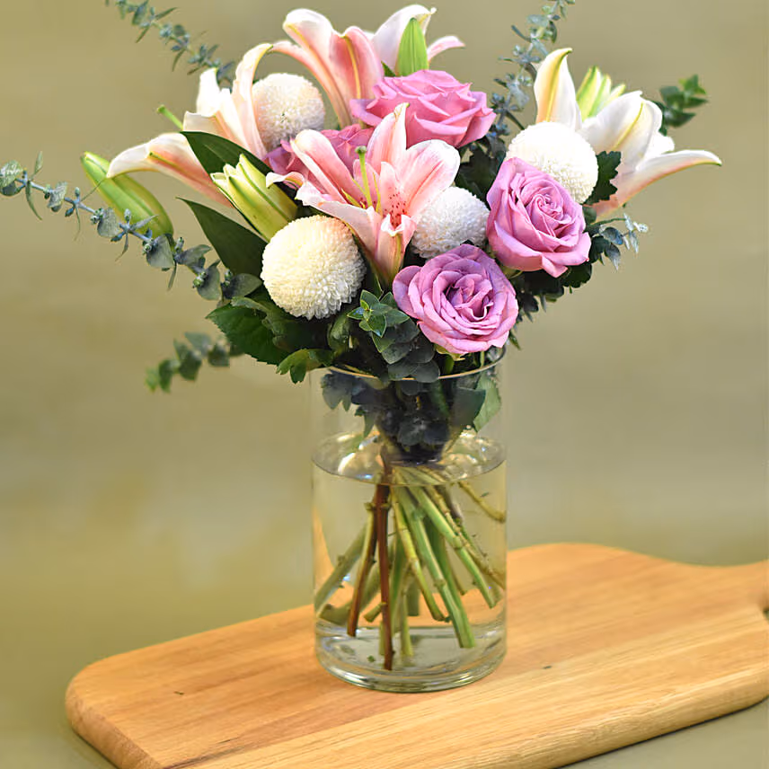 Gracious Mixed Flowers Cylindrical Vase