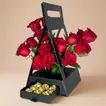 Elegant Hut Shaped Box with Red Roses and Ferrero Rocher Chocolates