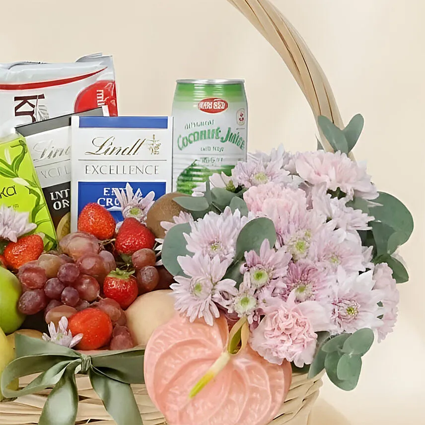 Delighful Fruits Chocolates and Flower Basket