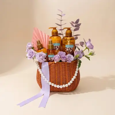 Lavender Bliss Argan Oil Spa Gift Basket with Hair Care Set